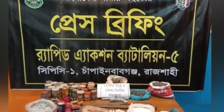 শিবগঞ্জের আমবাগানে অস্ত্র-বোমার সরঞ্জাম উদ্ধার