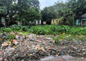 ধর্মপাশায় মসজিদ-বিদ্যালয়ের সামনে ময়লার স্তূপ, দুর্ভোগে শিক্ষার্থী ও এলাকাবাসী