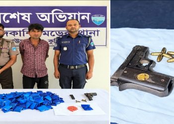 কুমিল্লার দাউদকান্দিতে পিকআপের গোপন চেম্বারে ৩৬ হাজার ইয়াবা, পিস্তল-গুলিসহ আটক-১
